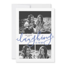 笑い続ける3枚写真の雪のような青いクリスマス