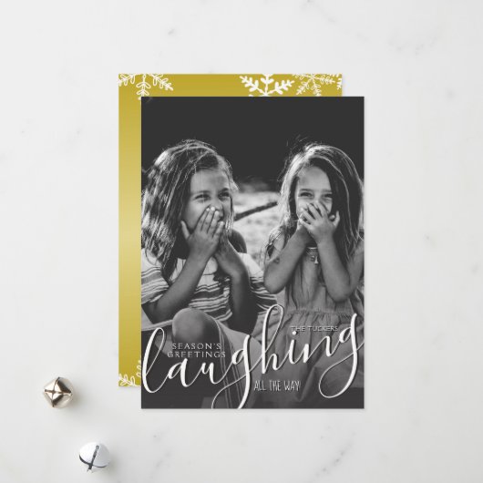 笑い転げる金ゴールド季節のごあいさつ写真 シーズンカード (正面/裏面インサイチュ)