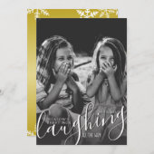 笑い転げる金ゴールド季節のごあいさつ写真 シーズンカード (正面/裏面)