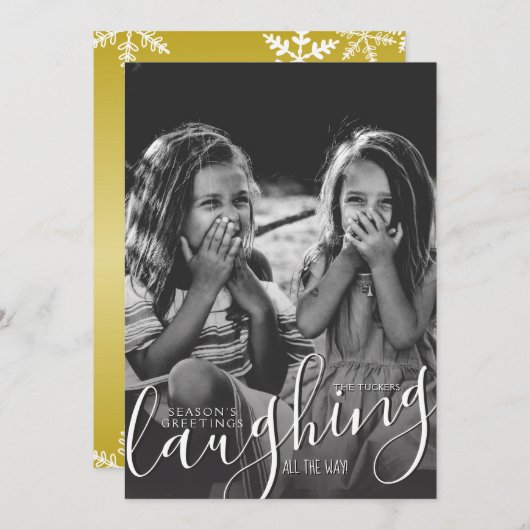 笑い転げる金ゴールド季節のごあいさつ写真 シーズンカード (正面/裏面)