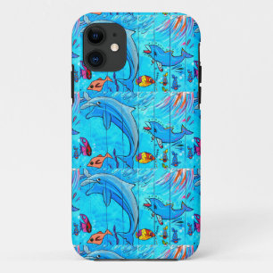 笑うイルカの青の箱 iPhone 11 ケース