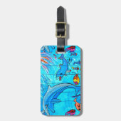 笑うイルカ青い荷物タグ ラゲッジタグ (正面縦)