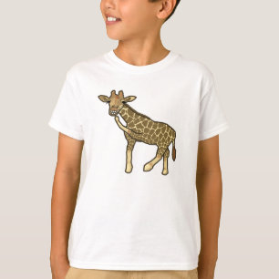 笑うキリンのかわいい手描きの漫画動物 Tシャツ
