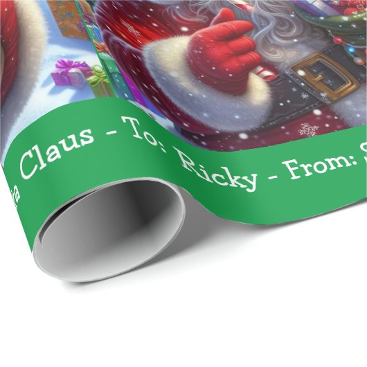笑うサンタクロースに男の子の名前を追加クリスマス ラッピングペーパー (ロールコーナー)