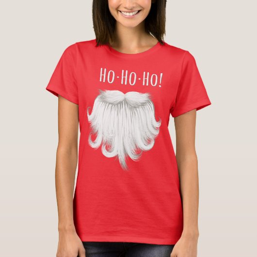 "笑うサンタクロースのおもしろいな白いひげHo ho ho " Tシャツ (正面)
