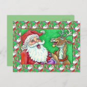 笑うサンタ&トナカイのノックのジョークおもしろい シーズンポストカード (正面/裏面)