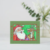 笑うサンタ&トナカイのノックのジョークおもしろい シーズンポストカード (スタンド正面)
