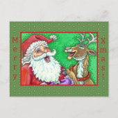 笑うサンタ&トナカイのノックのジョークおもしろい シーズンポストカード (正面)
