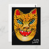 笑うジャガー・ウォーターカラー・ハッピーバースデーポストカード ポストカード (正面/裏面)