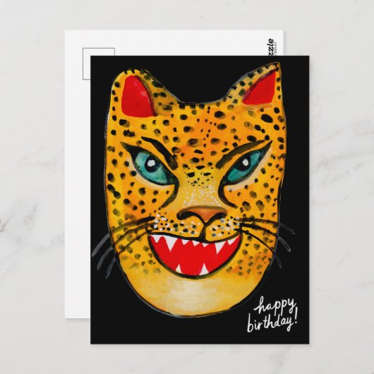 笑うジャガー・ウォーターカラー・ハッピーバースデーポストカード ポストカード (正面/裏面)