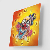 笑うピエロカラフル付き時計 スクエア壁時計 (傾斜)