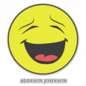 笑うユーモアのある絵文字イエロー顔追加Name 14" シール (正面)