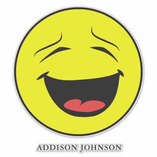 笑うユーモアのある絵文字イエロー顔追加Name 14" シール (正面)