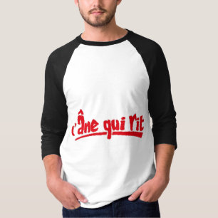 笑うロバ フランス語テキストロゴ Tシャツ