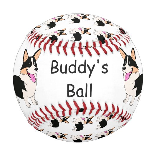 笑う三色ウェルシュコーギー漫画 野球ボール (正面)