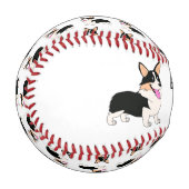 笑う三色ウェルシュコーギー漫画 野球ボール (正面左)