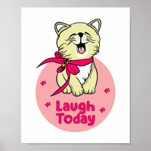 笑う今日のかわいいはおもしろい幸せな猫の笑い ポスター
