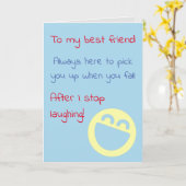 笑う友達のおもしろい誕生日 カード (黄色い花)