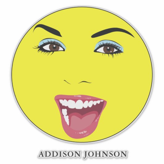 笑う女かわいらしの魅惑的なシックな黄色の名前14" シール (正面)