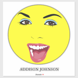 笑う女かわいらしの魅惑的なシックな黄色の名前14" シール