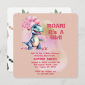笑う女の子Tレックスベビーピンク 招待状 (正面/裏面)