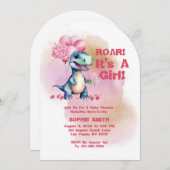 笑う女の子Tレックスベビーピンク 招待状 (正面/裏面)