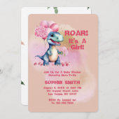 笑う女の子Tレックスベビーピンク 招待状 (正面/裏面)