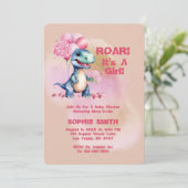 笑う女の子Tレックスベビーピンク 招待状 (スタンド正面)