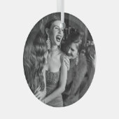 笑う女スタイリッシュの子：白黒写真 ガラスオーナメント (正面右)