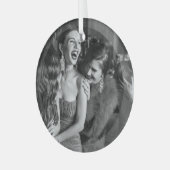 笑う女スタイリッシュの子：白黒写真 ガラスオーナメント (正面左)