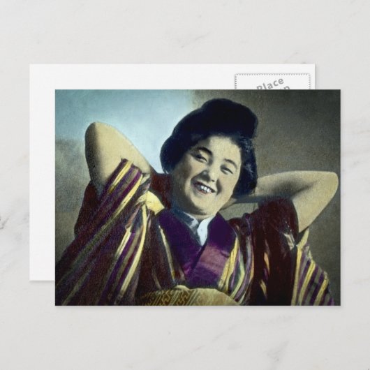 笑う日本の女の子ヴィンテージ ポストカード (正面/裏面)