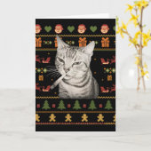 笑う猫のミーム クリスマスアグリーセーター カード (黄色い花)