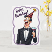 笑う男の誕生日カード カード (黄色い花)