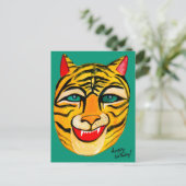 笑う虎 水彩 お誕生日 色鮮やか ポストカード (スタンド正面)