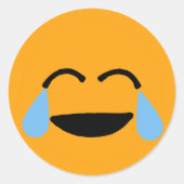 笑う顔おもしろいオレンジエモティコン絵文字 ラウンドシール (正面)