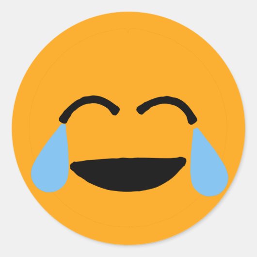 笑う顔おもしろいオレンジエモティコン絵文字 ラウンドシール (正面)