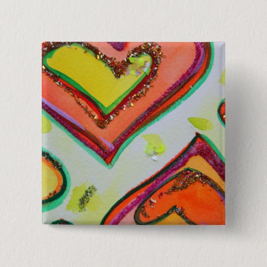 笑う2つのハートアートボタンまたはラペルピン 缶バッジ (正面)