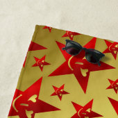 笑う，星，星，赤，金ゴールド,スマイル,顔,おもしろい ビーチタオル (インサイチュ)