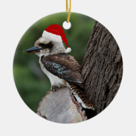 笑うKookaburra鳥クリスマスレッドサンタハット セラミックオーナメント