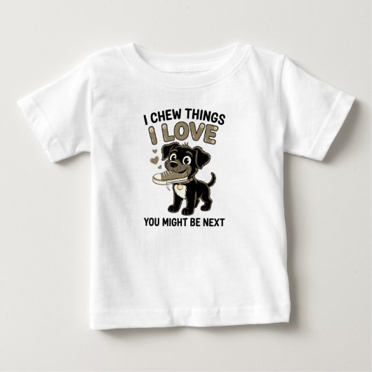 笑える犬用おもちゃ警告ラベル ベビーTシャツ (正面)