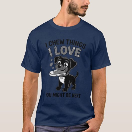笑える犬用おもちゃ警告ラベル Tシャツ (正面)