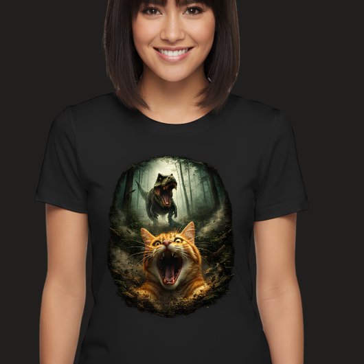 笑えるTレックスと悲鳴を上げる猫のミーム トライブレンドTシャツ