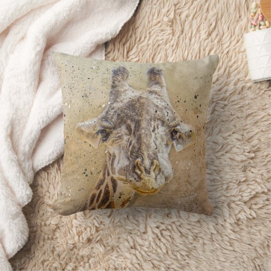 笑ったキリンの写真撮影のモダンの水彩画 クッション (ブランケット)