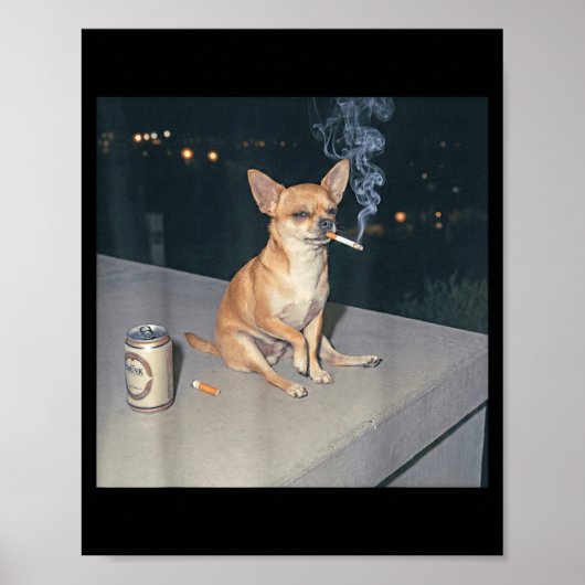 笑っているチワワの犬のタバコ メメ ビール ポスター (正面)