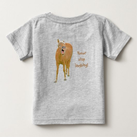 笑っストップてはいけない！おもしろい絵画の ベビーTシャツ (裏面)