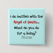 笑わされるなナースのTシャツおよびギフト 缶バッジ (正面)