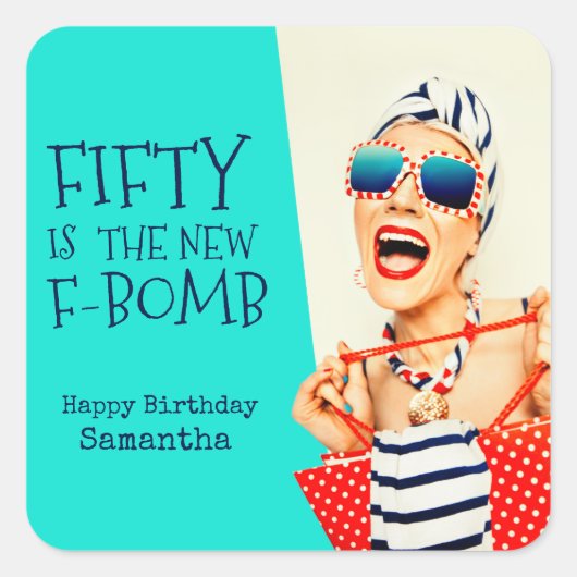 笑わされるレトロ50番目の誕生日 スクエアシール (正面)