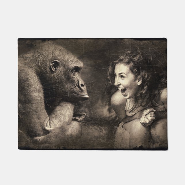 笑わせますゴリラを女性 ドアマット (正面)