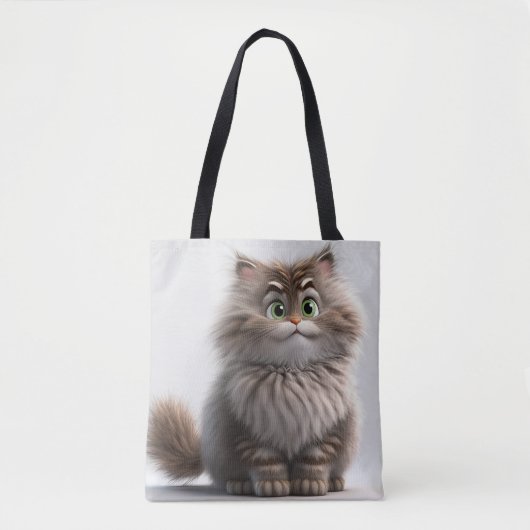 笑顔おっちょこちょいののグレー虎猫猫 トートバッグ (正面)