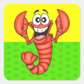 笑顔おもしろいロブスター スクエアシール (正面)